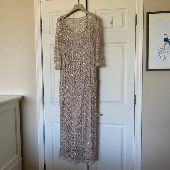 Exquisite Kay Unger Dress sz 6 taupe fall wedding guest mother of - Picture 1 of 14